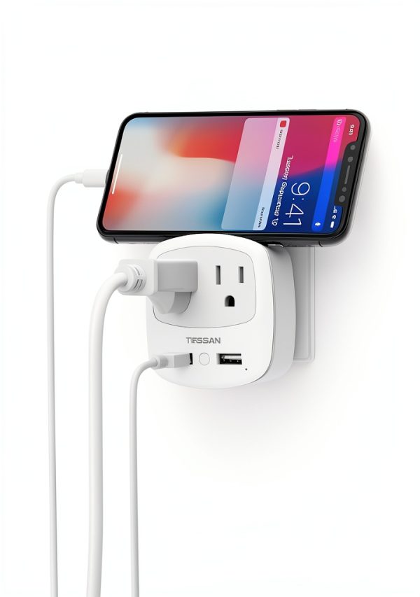 TESSAN US to Europe Plug Adapter 4-in-1 with 2 USB Ports TS-WM02-EU-5