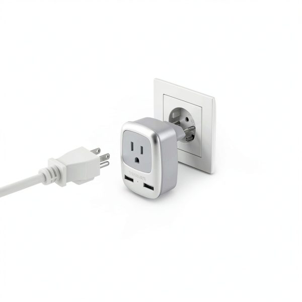 Tessan US to Europe 3-in-1 Plug Adapter Type C Gray 2.8×2.3×2.6in-4