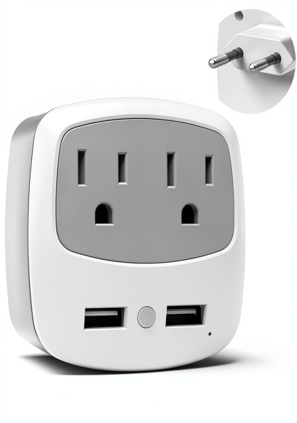 TESSAN US to Europe Plug Adapter 4-in-1 with 2 USB Ports TS-WM02-EU-0