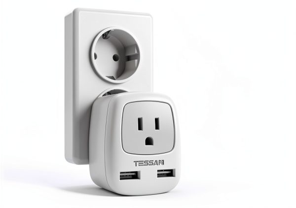 Tessan US to Europe 3-in-1 Plug Adapter Type C Gray 2.8×2.3×2.6in-5