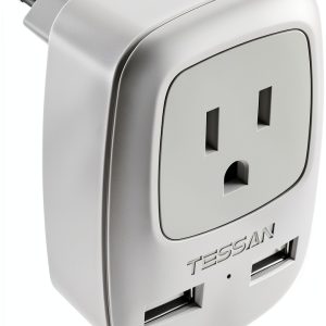 Tessan US to Europe 3-in-1 Plug Adapter Type C Gray 2.8×2.3×2.6in-0