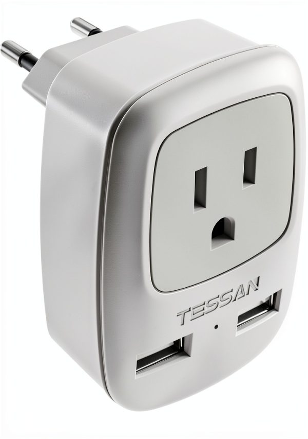 Tessan US to Europe 3-in-1 Plug Adapter Type C Gray 2.8×2.3×2.6in-0
