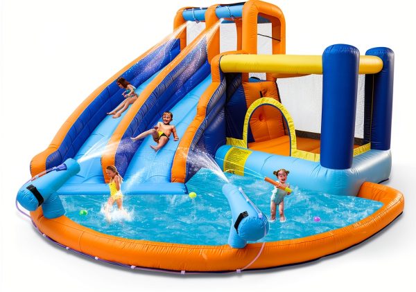 Inflatable Water Slide House JOYLDIAS Double Slide Splash Pool-0