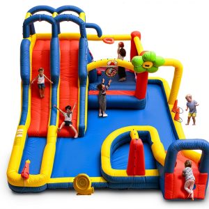 Inflatable Bounce House WELLFUNTIME Triple Slide Park with Dartboard-0