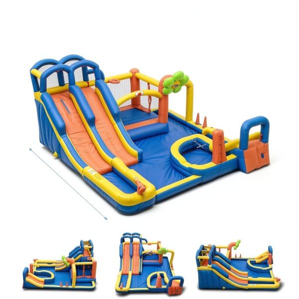 Inflatable Bounce House WELLFUNTIME Triple Slide Park with Dartboard-2