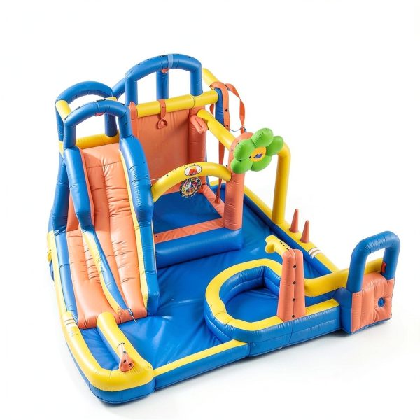 Inflatable Bounce House WELLFUNTIME Triple Slide Park with Dartboard-4