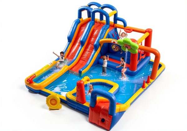 Inflatable Bounce House WELLFUNTIME Triple Slide Park with Dartboard-7