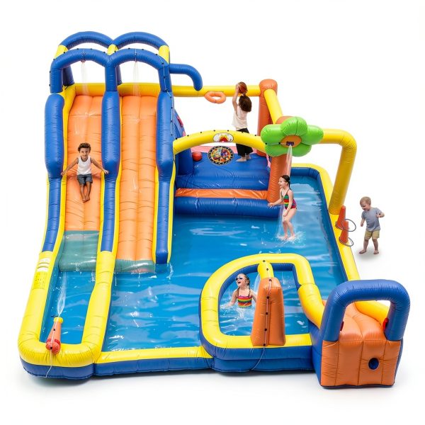 Inflatable Bounce House WELLFUNTIME Triple Slide Park with Dartboard-6