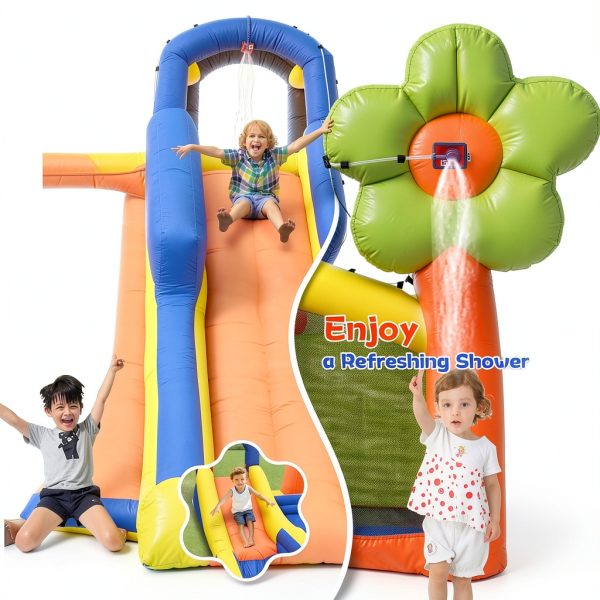 Inflatable Bounce House WELLFUNTIME Triple Slide Park with Dartboard-5