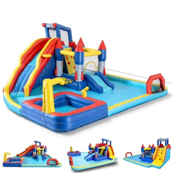 Large Inflatable Water Slide Park, 19x17x8 Ft 10 in 1 Water Bounce House with Blower, Dual Splash Pool, Water Cannon, Basketball & Soccer, Water Slides Bouncy Castle for 3-10 Kids Outdoor Backyard-1