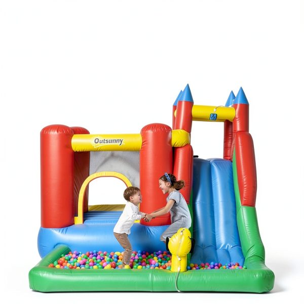 Outsunny 6-in-1 Kids Bounce House Water Slide with Pool & Cannon-5