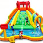 Inflatable Water Double Slides Park, Bounce House with Arched Water Gun Spray, Jumping Castle with Air Blower-0