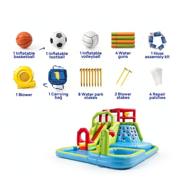 Inflatable Water Slide Park by WELLFUNTIME with Deep Pool 191x157x100-5