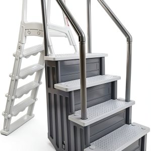 Aqua Select Anti Slip In Pool Steps with Ladder Gray/White 48-54" Deck-0