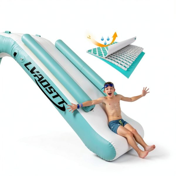 Pontoon Waterfall Slide, Inflatable Water Boats Slide Island for Adults Kids Summer Lake Party-2