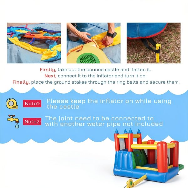 Outsunny 6-in-1 Kids Bounce House Water Slide with Pool & Cannon-3