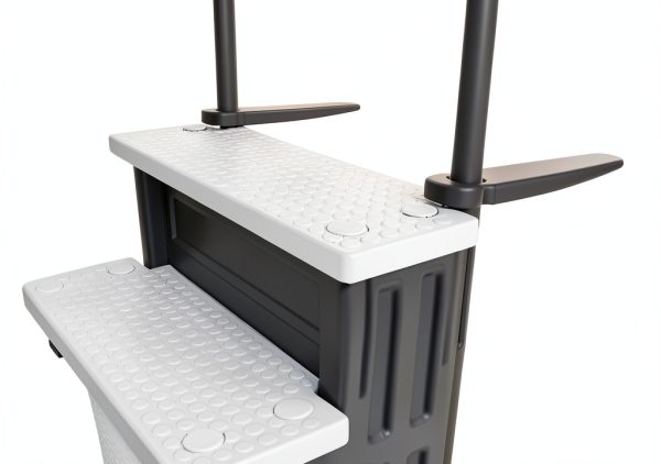 Aqua Select Anti Slip In Pool Steps with Ladder Gray/White 48-54" Deck-3