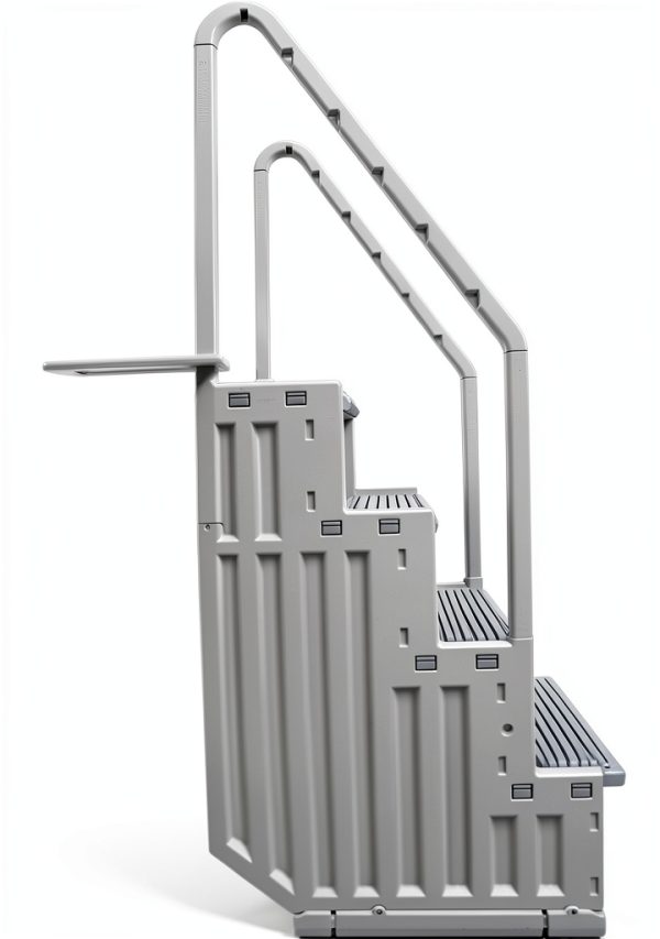 Confer Plastics Step-1X: Sturdy Above Ground Entry System with Dual Handrails and Slip-Resistant Steps, Easy Installation, Supports up to 400 lbs - Proudly Made in USA. Warm Grey with Grey Treads-1