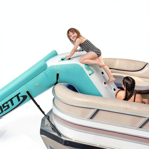 Pontoon Waterfall Slide, Inflatable Water Boats Slide Island for Adults Kids Summer Lake Party-4