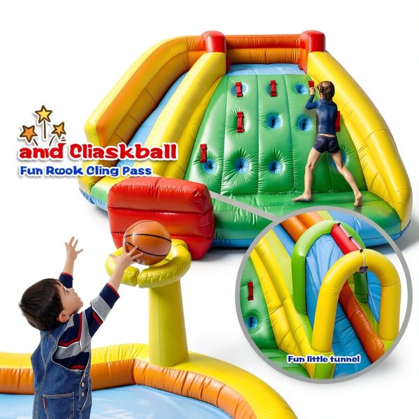 Inflatable Water Double Slides Park, Bounce House with Arched Water Gun Spray, Jumping Castle with Air Blower-3