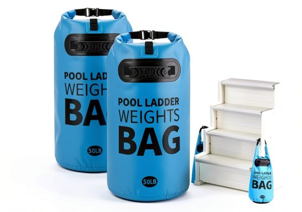 Heavy Duty Pool Ladder Weights - 50lbs Sand Fillable Universal Sand Bags Step Anchors, 500D PVC Waterproof Tear-Resistance Foldable Sandbags for Above Ground Swimming Pools Stair Entry Systems, 2PCS-0