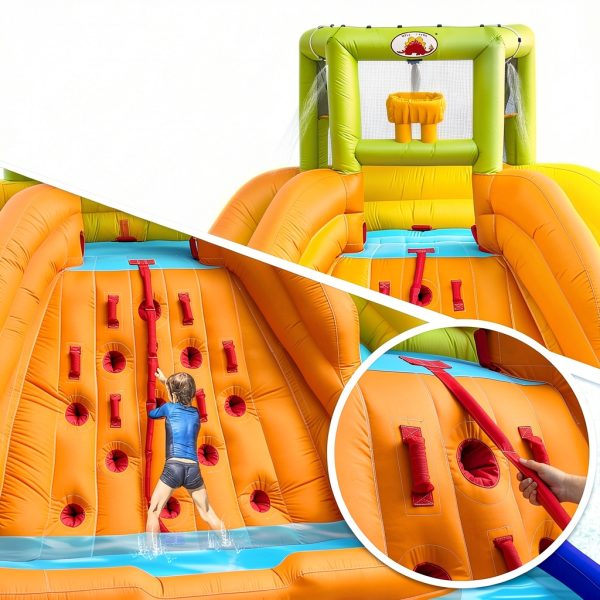 Inflatable Water Slide, Bounce House with Water Bucket, Deep Pool, Climbing Wall with Rope, Bouncy Castle with Air Blower-2