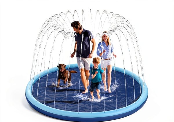 Non-Slip Splash Pad for Kids and Dog, 80" Extra Large Baby Play Mat, Dog Pool Toys, Thicken Sprinkler Pool Summer Outdoor Water Toys for Ages 3-12 Boys Girls, Parent-Kids &Games Fun Backyard (Blue)-0