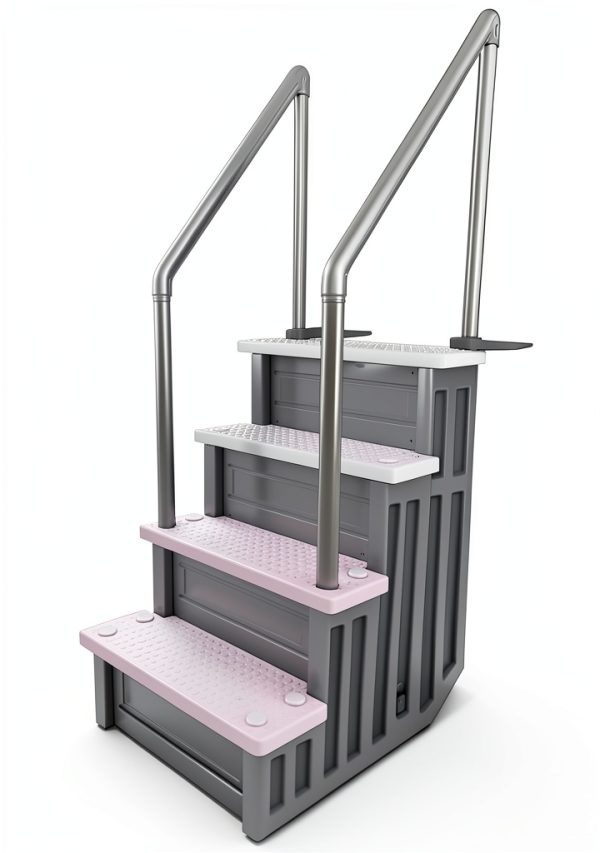 Aqua Select Anti Slip In Pool Steps with Ladder Gray/White 48-54" Deck-6
