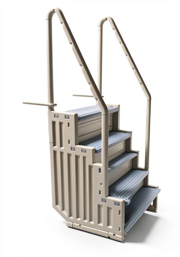 Confer Plastics Step-1X: Sturdy Above Ground Entry System with Dual Handrails and Slip-Resistant Steps, Easy Installation, Supports up to 400 lbs - Proudly Made in USA. Warm Grey with Grey Treads-0