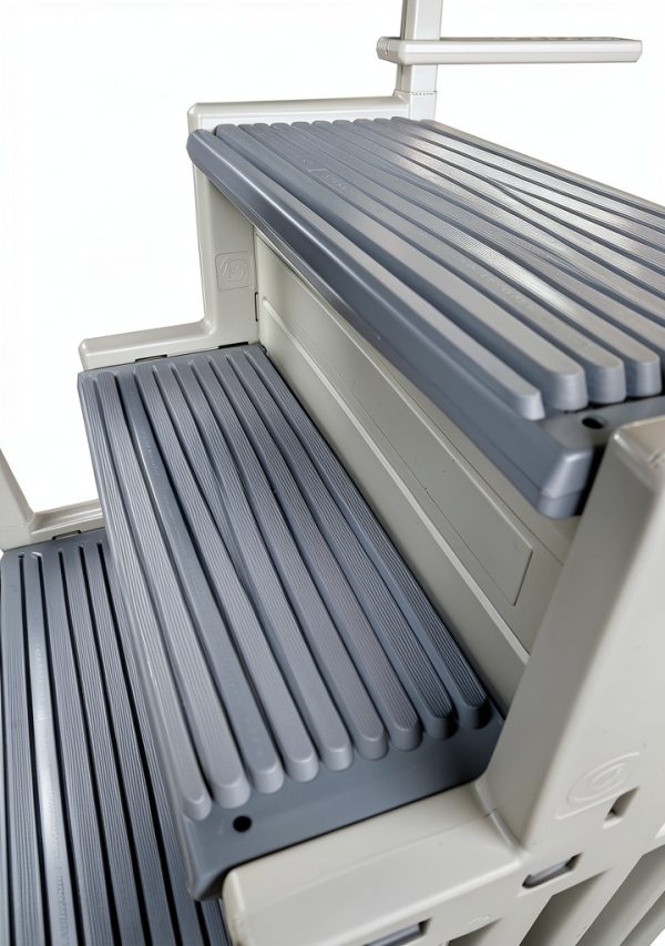 Confer Plastics Step-1X: Sturdy Above Ground Entry System with Dual Handrails and Slip-Resistant Steps, Easy Installation, Supports up to 400 lbs - Proudly Made in USA. Warm Grey with Grey Treads-5