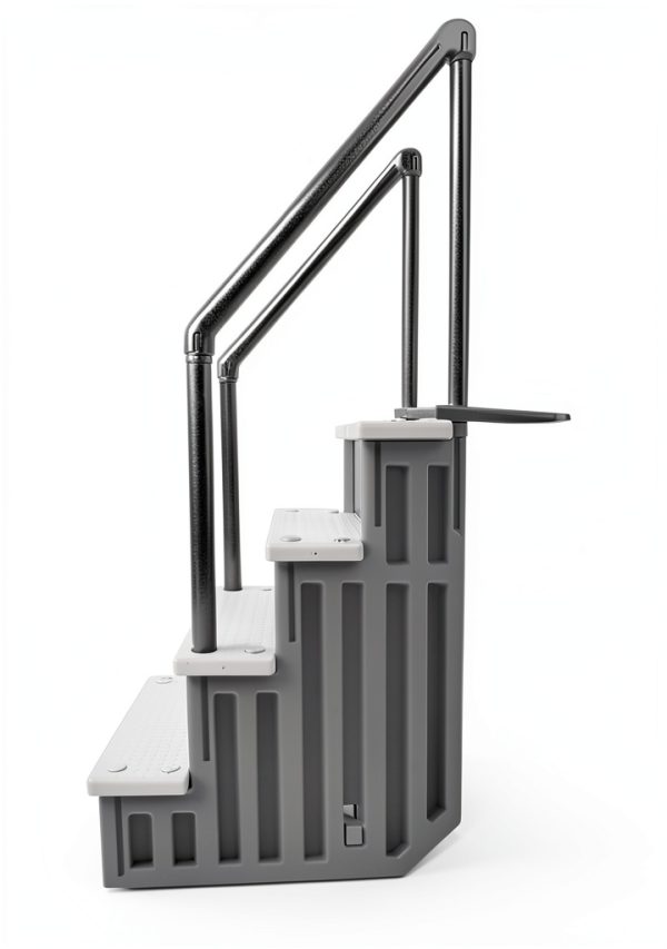 Aqua Select Anti Slip In Pool Steps with Ladder Gray/White 48-54" Deck-2