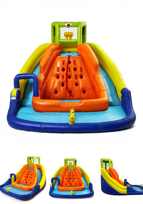 Inflatable Water Slide, Bounce House with Water Bucket, Deep Pool, Climbing Wall with Rope, Bouncy Castle with Air Blower-5