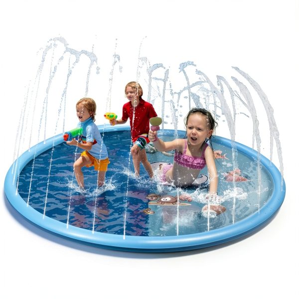 Non-Slip Splash Pad for Kids and Dog, 80" Extra Large Baby Play Mat, Dog Pool Toys, Thicken Sprinkler Pool Summer Outdoor Water Toys for Ages 3-12 Boys Girls, Parent-Kids &Games Fun Backyard (Blue)-1