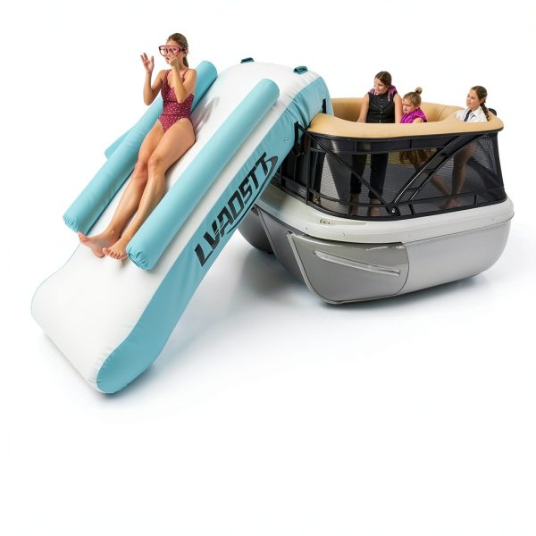 Pontoon Waterfall Slide, Inflatable Water Boats Slide Island for Adults Kids Summer Lake Party-1