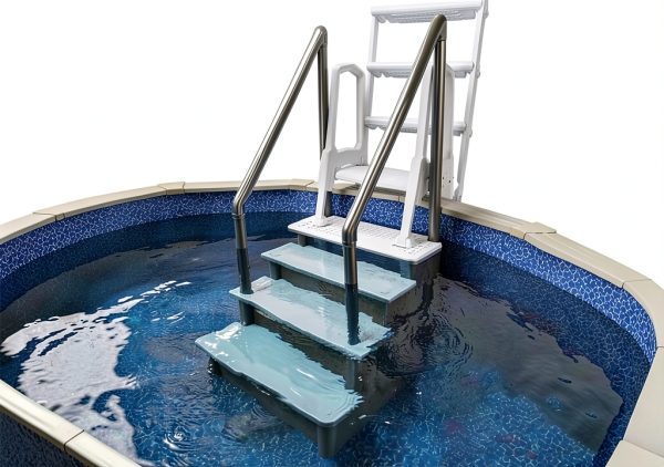 Aqua Select Anti Slip In Pool Steps with Ladder Gray/White 48-54" Deck-1