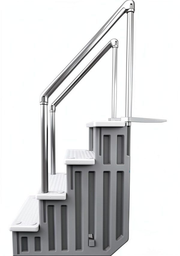 Aqua Select Anti Slip In Pool Steps with Ladder Gray/White 48-54" Deck-5