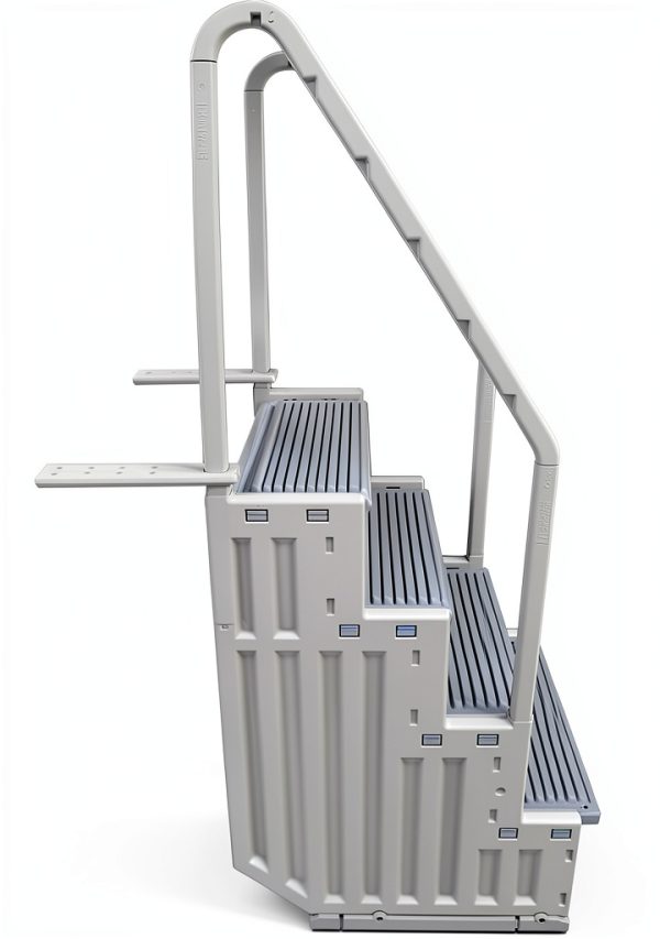 Confer Plastics Step-1X: Sturdy Above Ground Entry System with Dual Handrails and Slip-Resistant Steps, Easy Installation, Supports up to 400 lbs - Proudly Made in USA. Warm Grey with Grey Treads-3